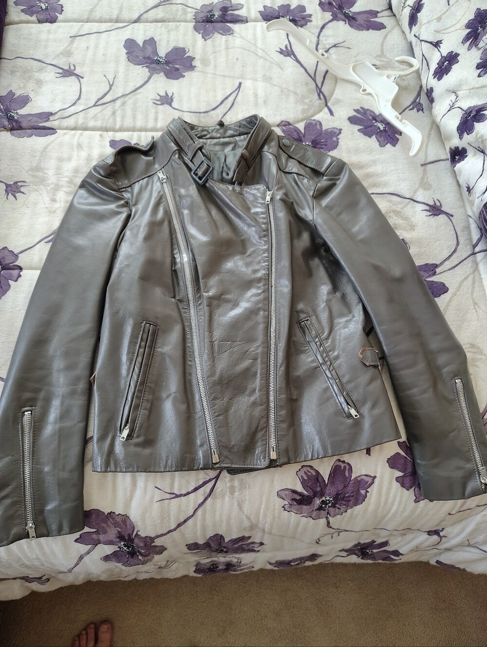 Small Womens Vintage Gray Biker Jacket - Gray